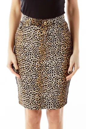 Black and Brown Leopard Print Pocketed Pencil Skirt