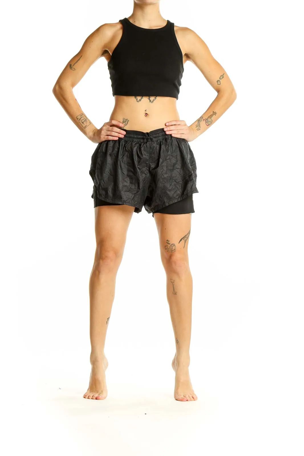 Black Layered Running Shorts