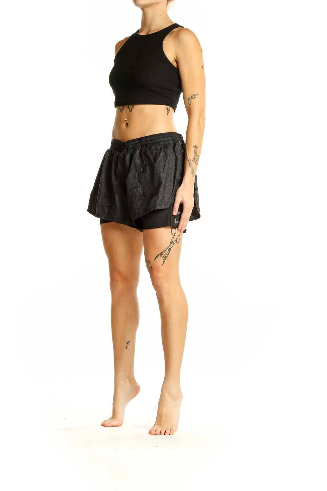 Black Layered Running Shorts