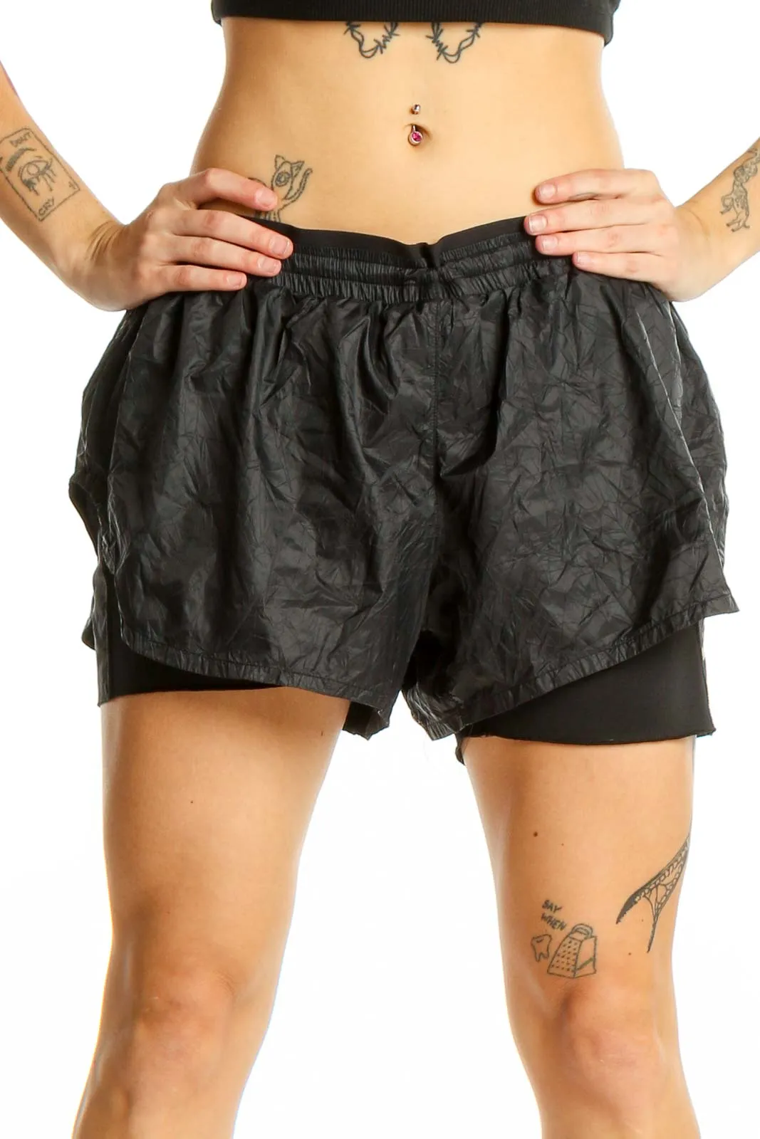 Black Layered Running Shorts