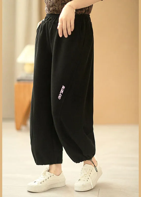 Comfy Black Elastic Waist Pockets Harem Fall Pants