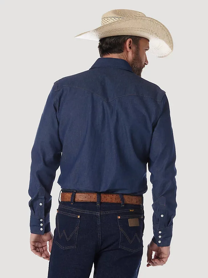 Cowboy Cut® Firm Finish Long Sleeve Western Snap Solid Work Shirt in Blue