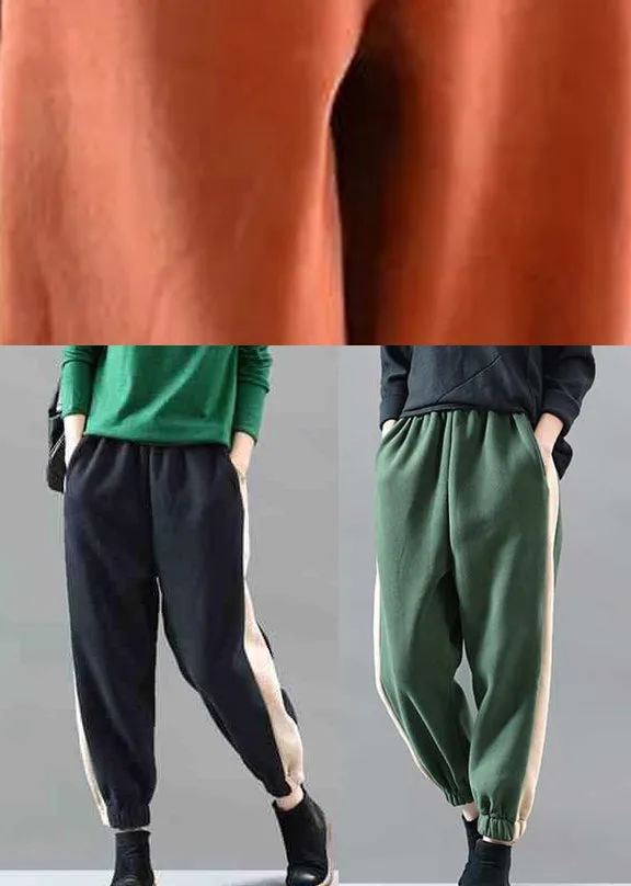 diy Green Elastic Waist Patchwork Jogging Winter Pants