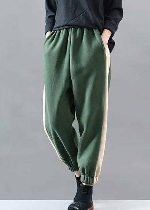 diy Green Elastic Waist Patchwork Jogging Winter Pants