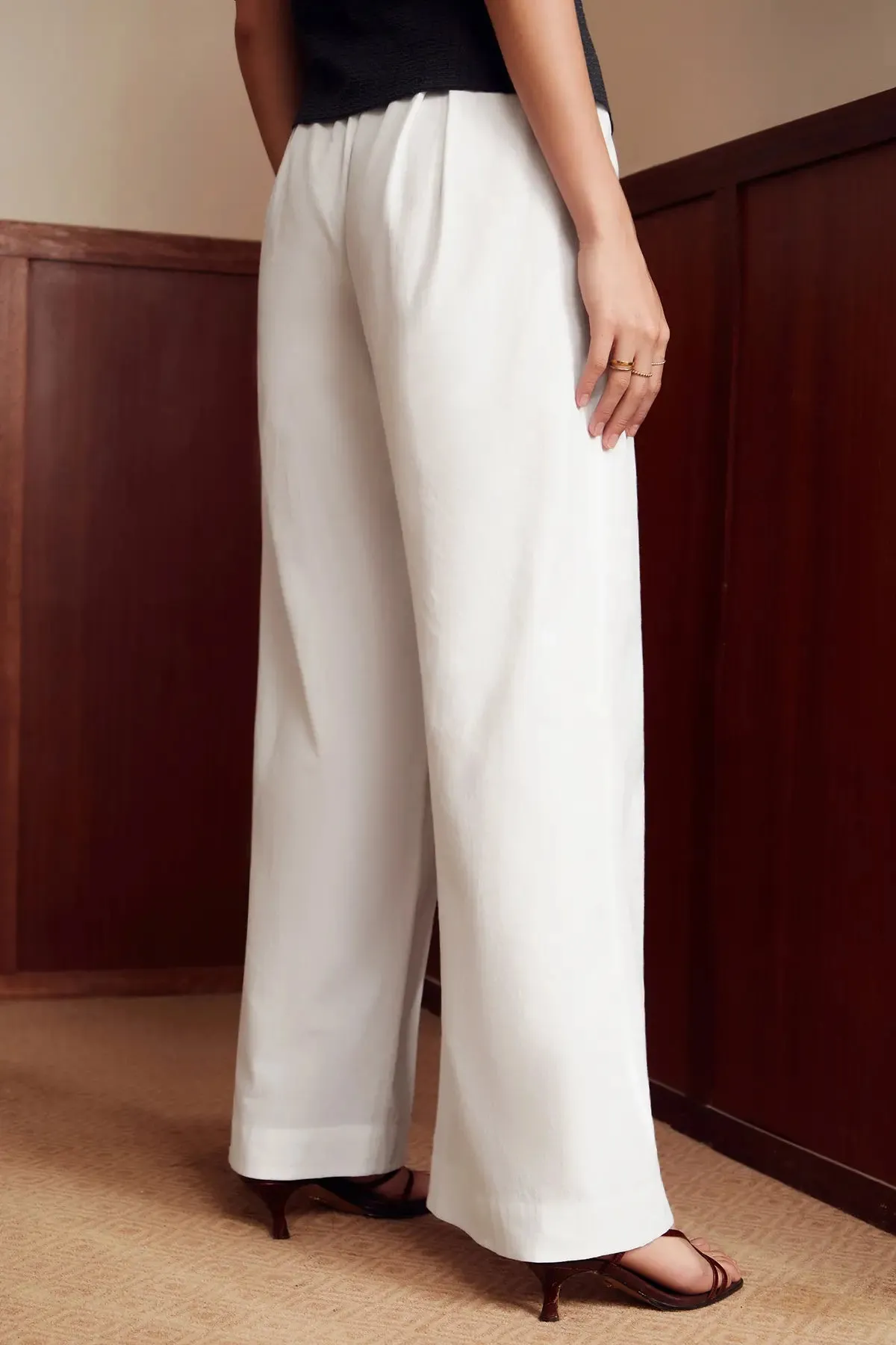 Elastic Waist Pocket Wide Leg Pants