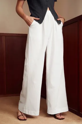 Elastic Waist Pocket Wide Leg Pants