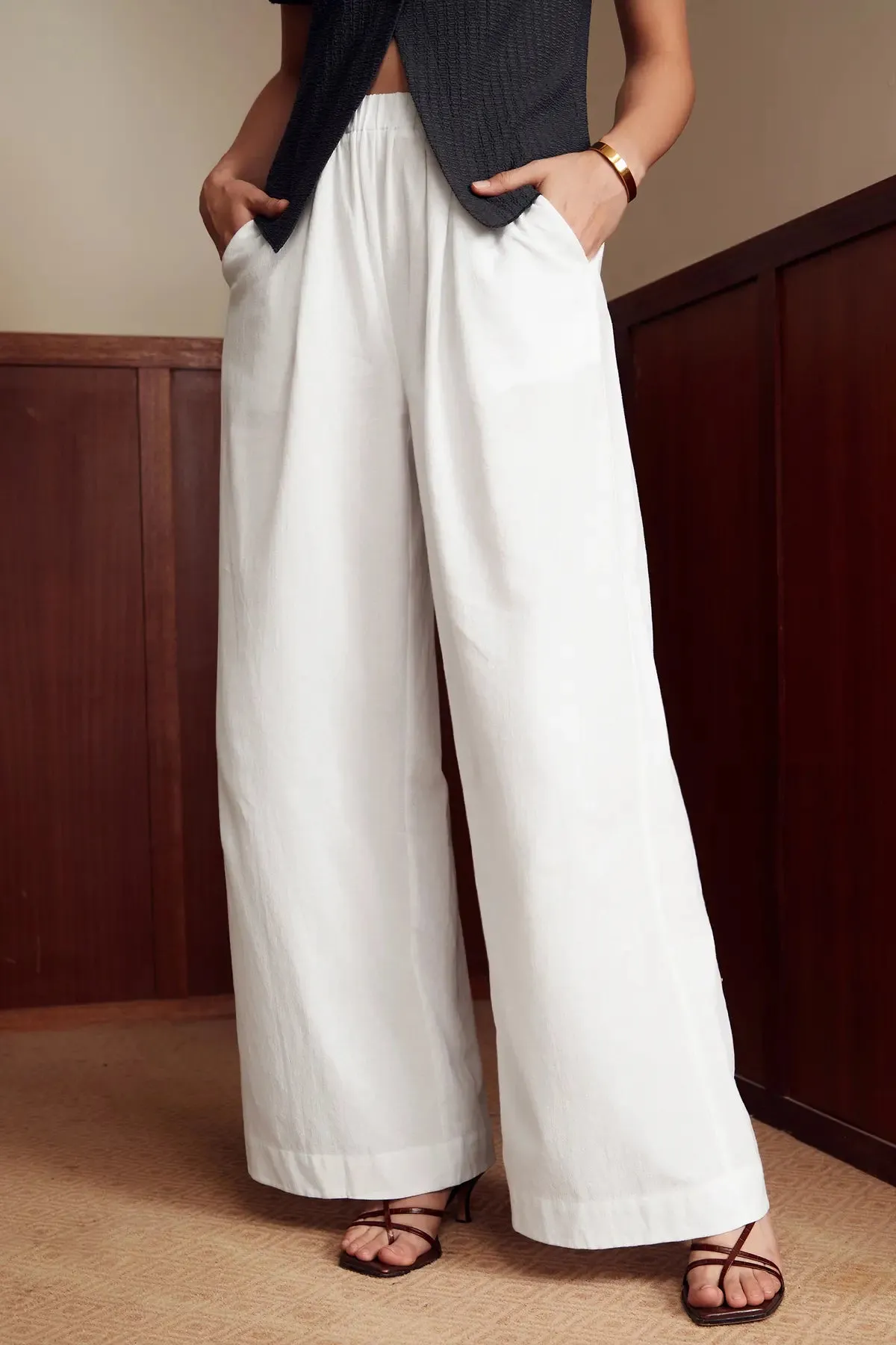 Elastic Waist Pocket Wide Leg Pants