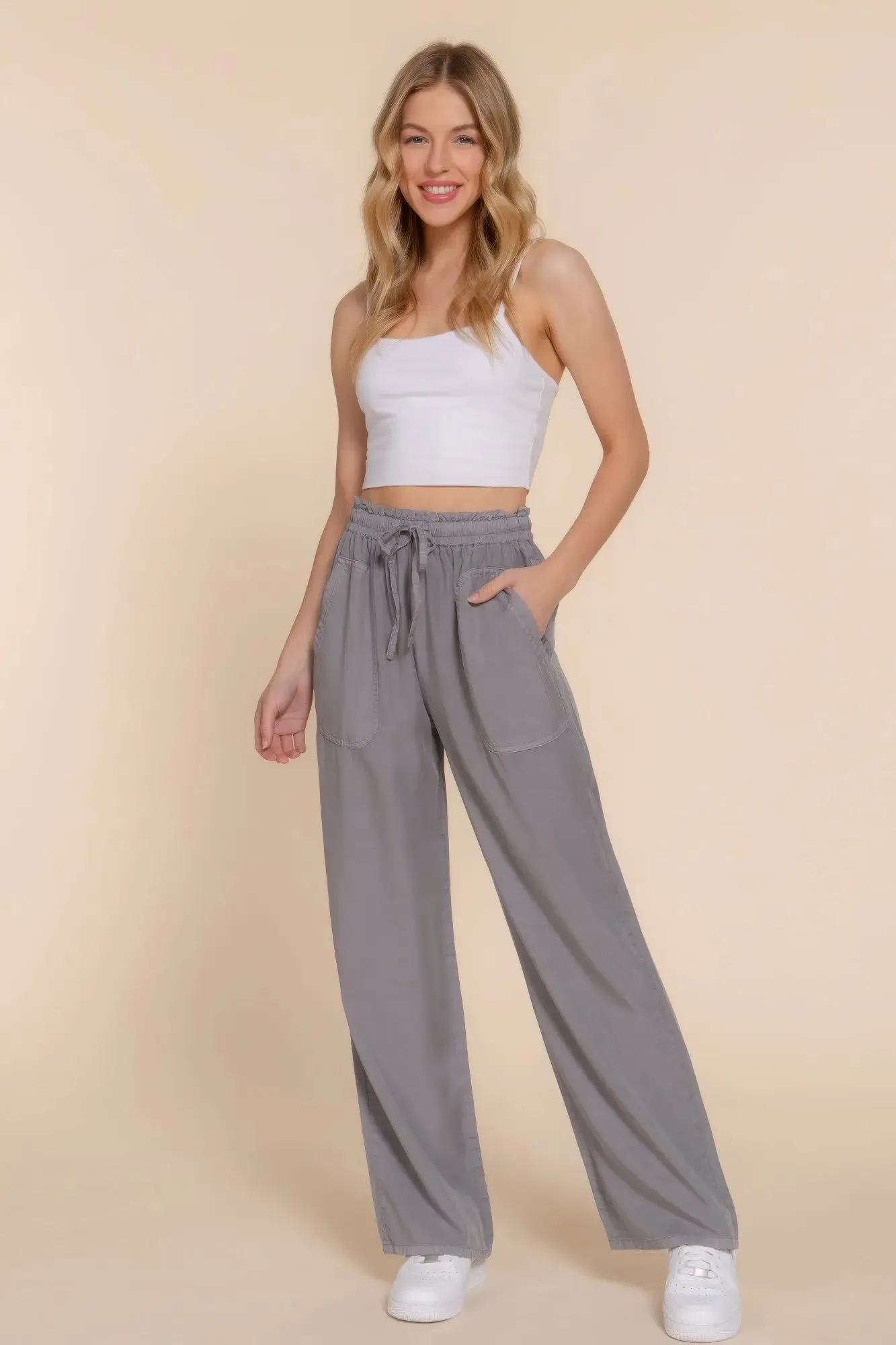 Elastic Waist Tencel Long Pants