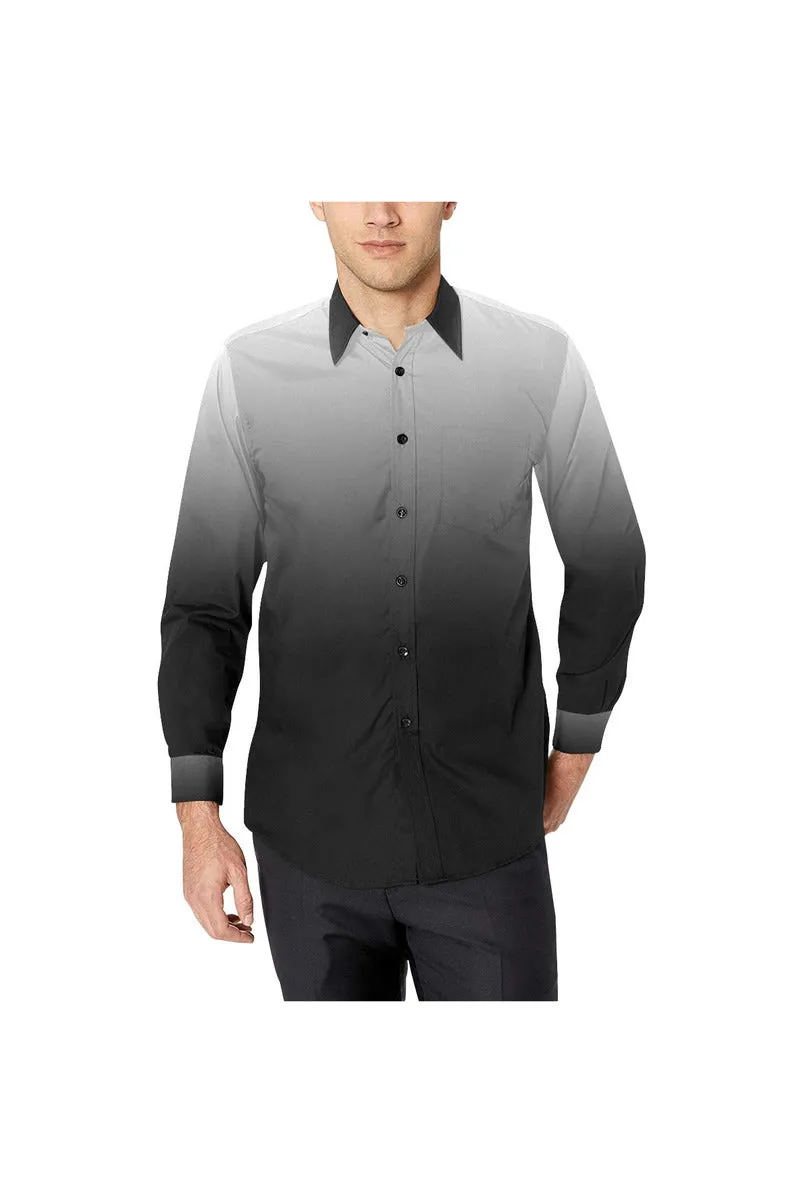 Fade Gray to Black Men's All Over Print Casual Dress Shirt