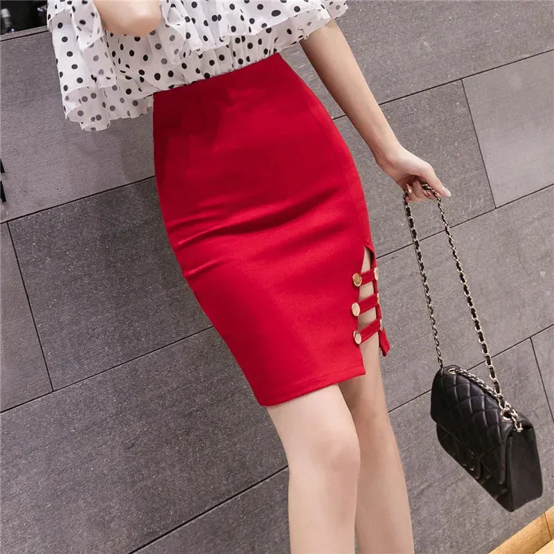 FashionSierra - Korean High Waist Hollow Out Pencil Women 2024 New Summer Elegant Package Hip Mini Skirt