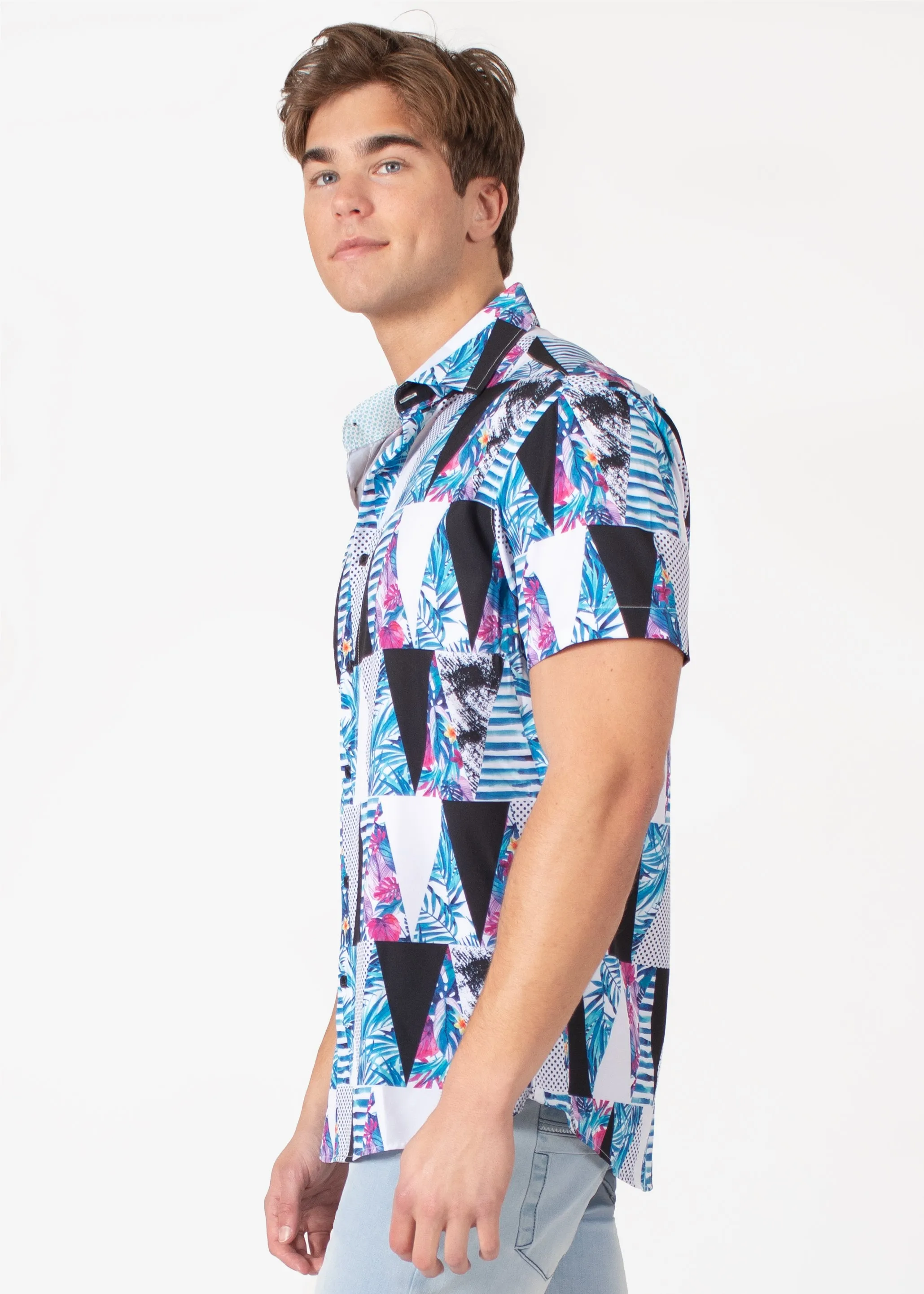 Geometrical Abstract Button-Up Short Sleeve Dress Shirt