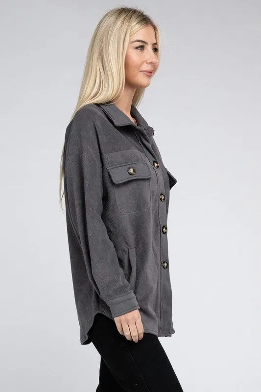 Grey Textured Button Up Shacket