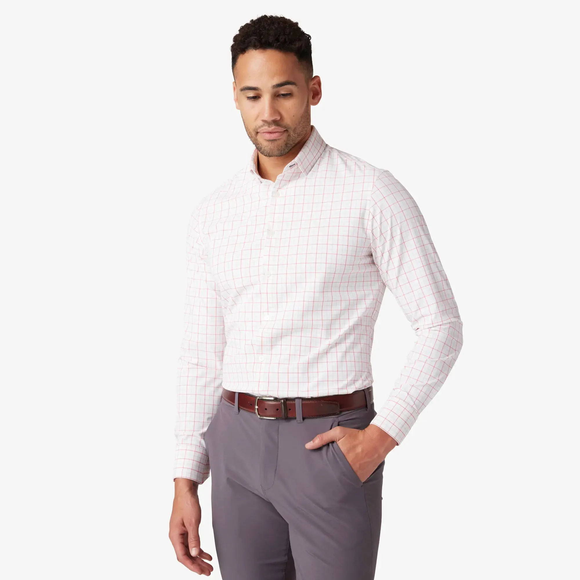 Leeward Long Sleeve Dress Shirt - White Danbury Plaid