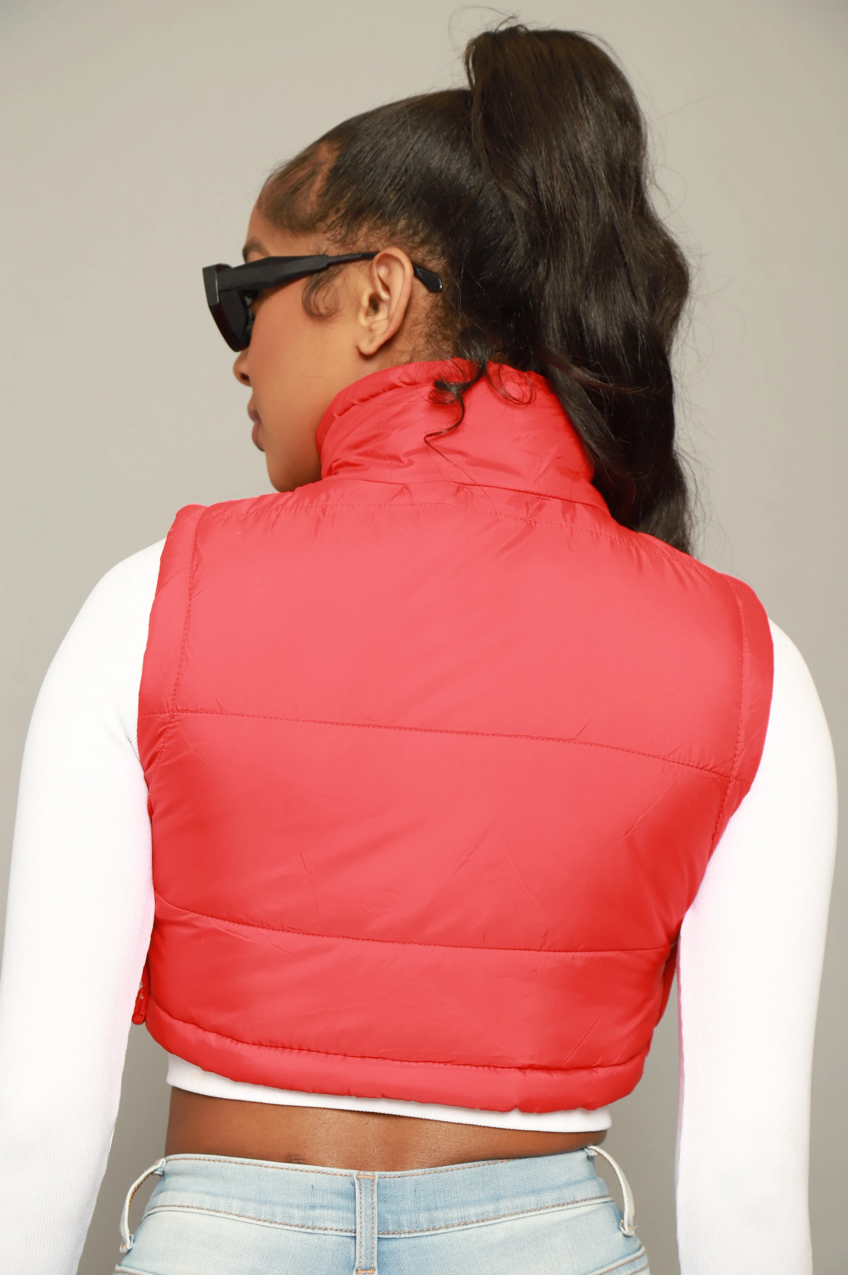 Mark My Words Adjustable Cropped Puffer Vest - Red