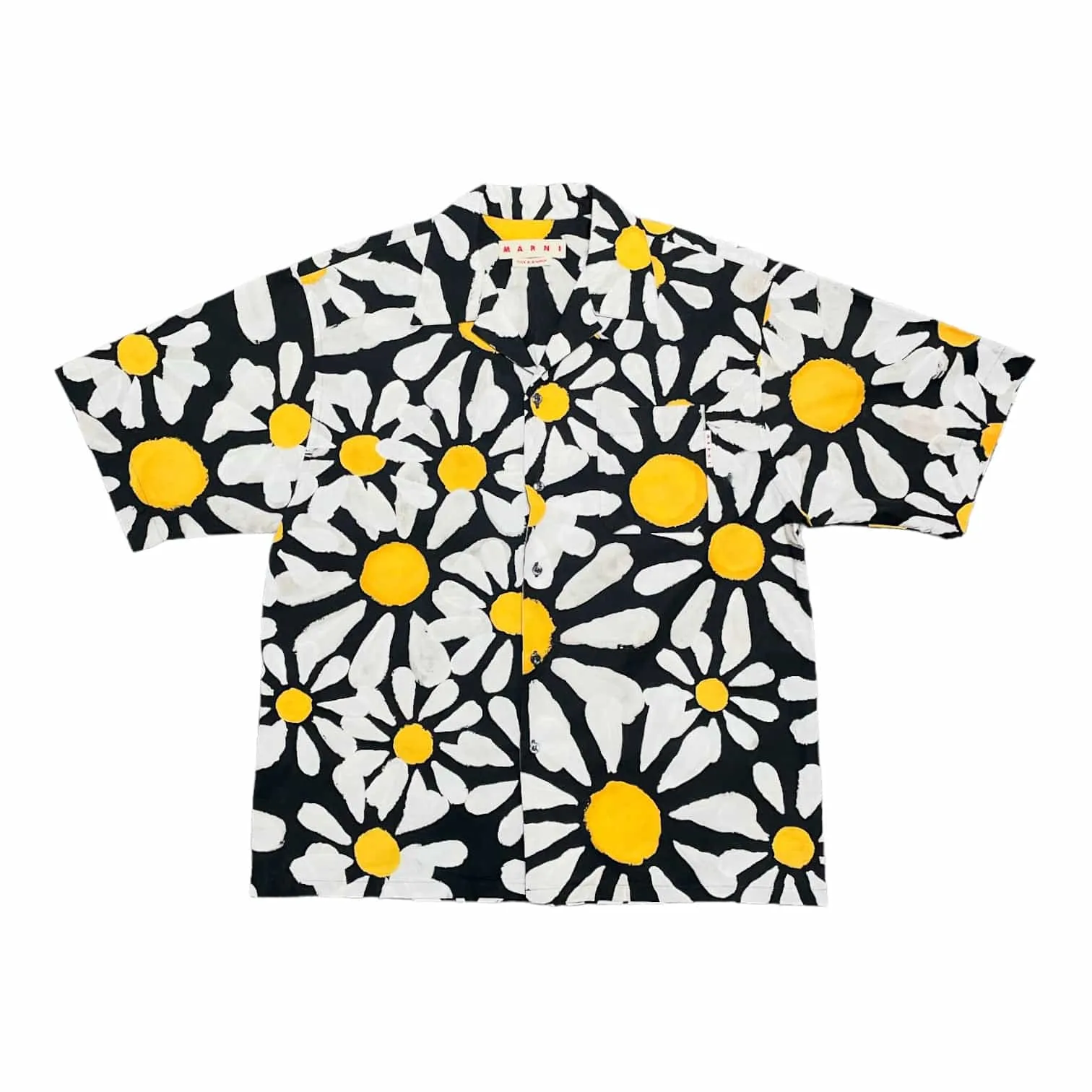 Marni Flower Button Up Short Sleeve Shirt Yellow Black Pre-Owned