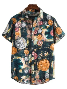 Men Graphic Print Button Up Shirts