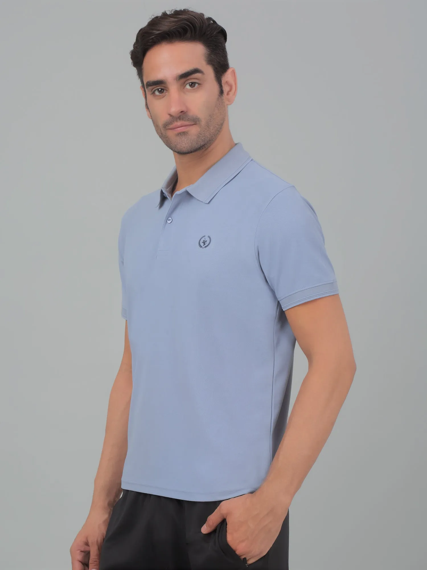 Men's Blue  Polo neck Half Sleeve T-Shirt