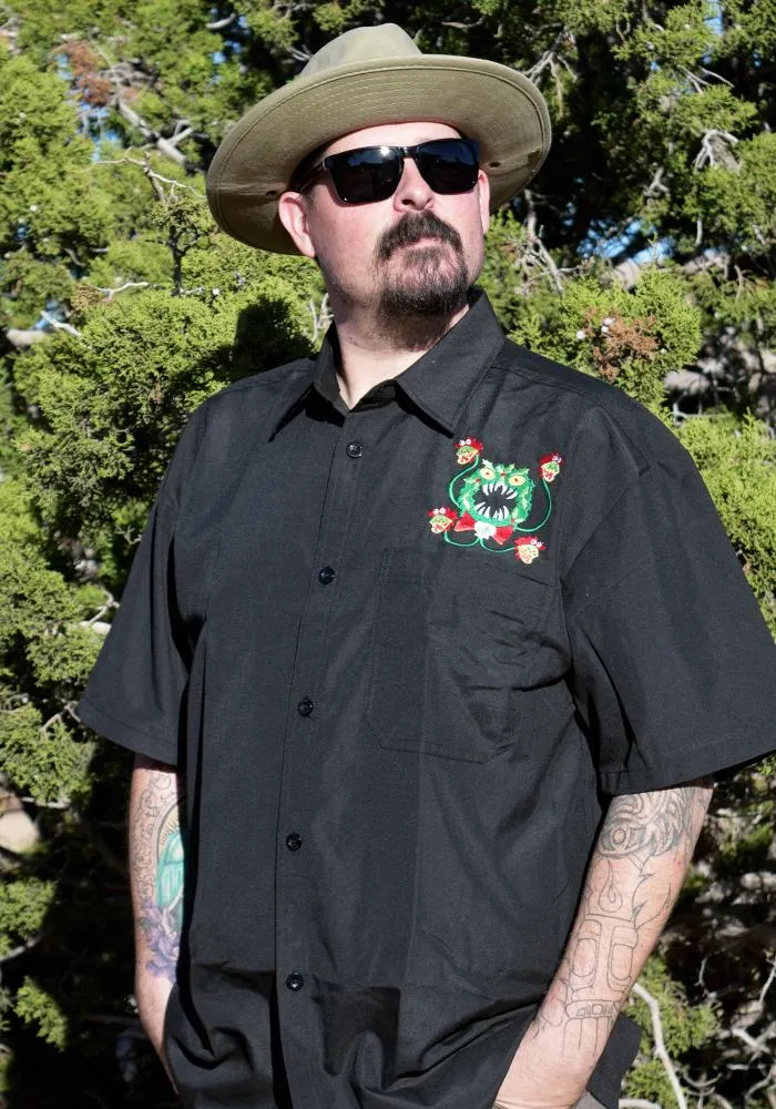 Merry Scary Christmas Wreath Men's Button-Up Shirt in Black (FINAL SALE) XL WORK SHIRT CUT