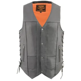 Milwaukee Leather MLM3541 Men's Roulette Black 10 Pocket Motorcycle Leather Vest w/ Cool-Tec