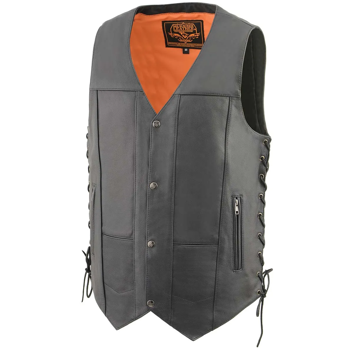 Milwaukee Leather MLM3541 Men's Roulette Black 10 Pocket Motorcycle Leather Vest w/ Cool-Tec