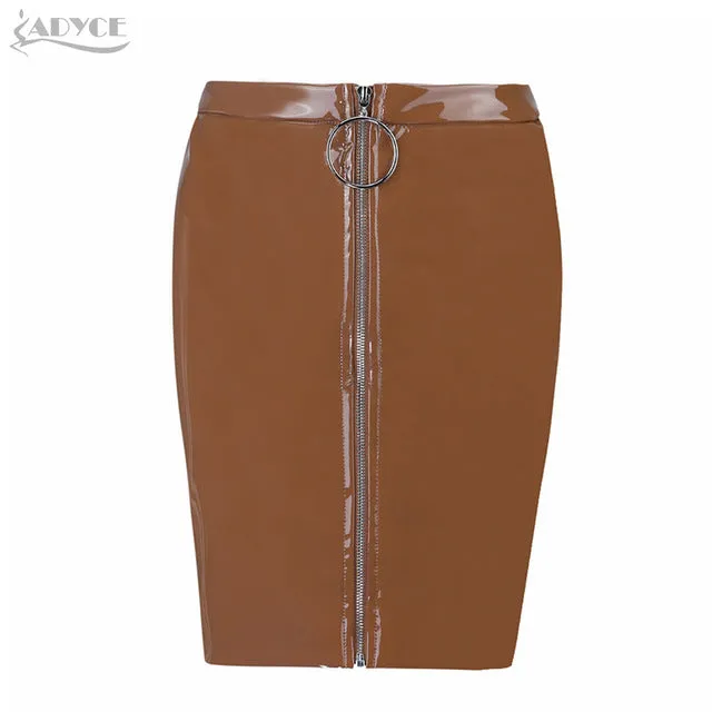 Mini Length Khaki Apricot Black Nude Bodycon Front Zipper Skirts