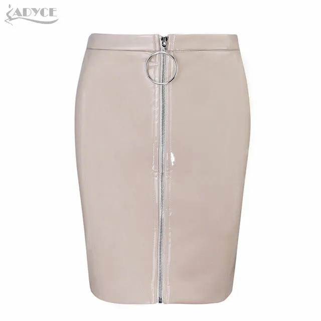 Mini Length Khaki Apricot Black Nude Bodycon Front Zipper Skirts