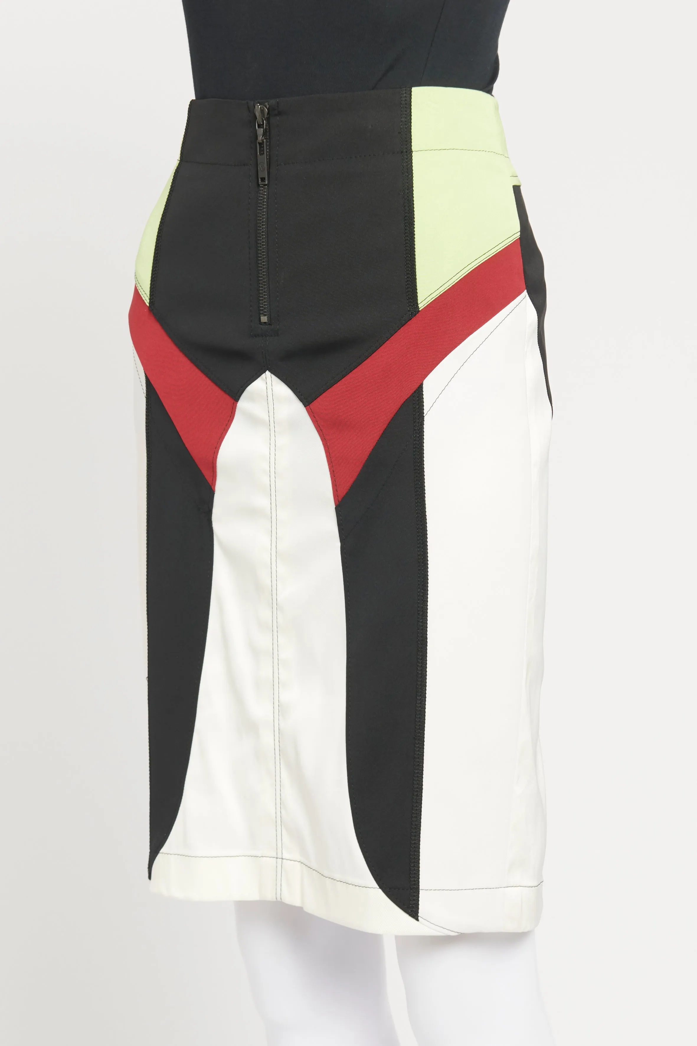 Multicolour Silk Blend Preowned Paneled Pencil Skirt