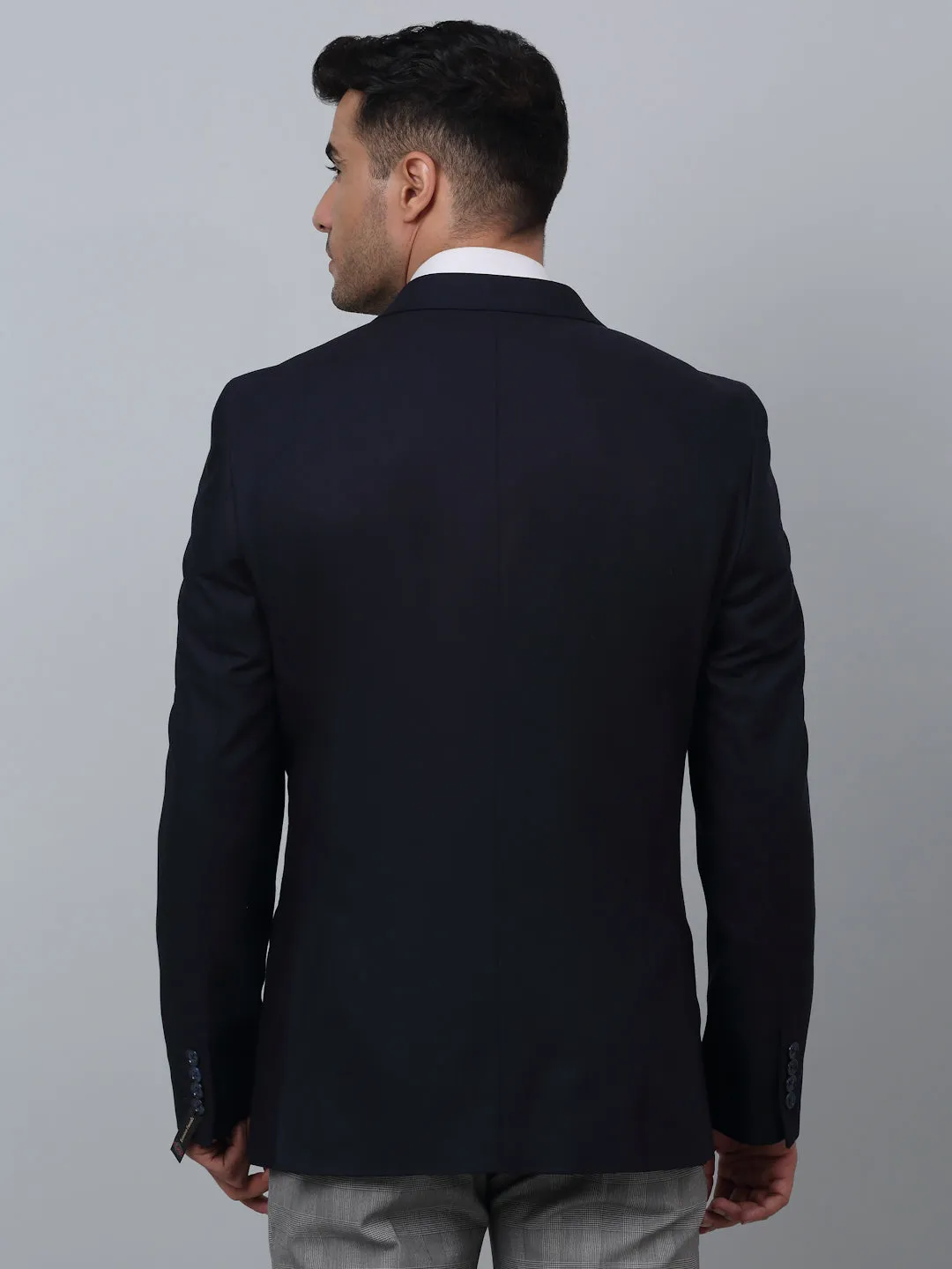 Navy Solid Full Sleeves Formal Blazer For Men