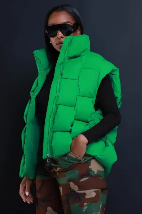 Nowhere Fast Sleeveless Oversized Puffer Vest - Green