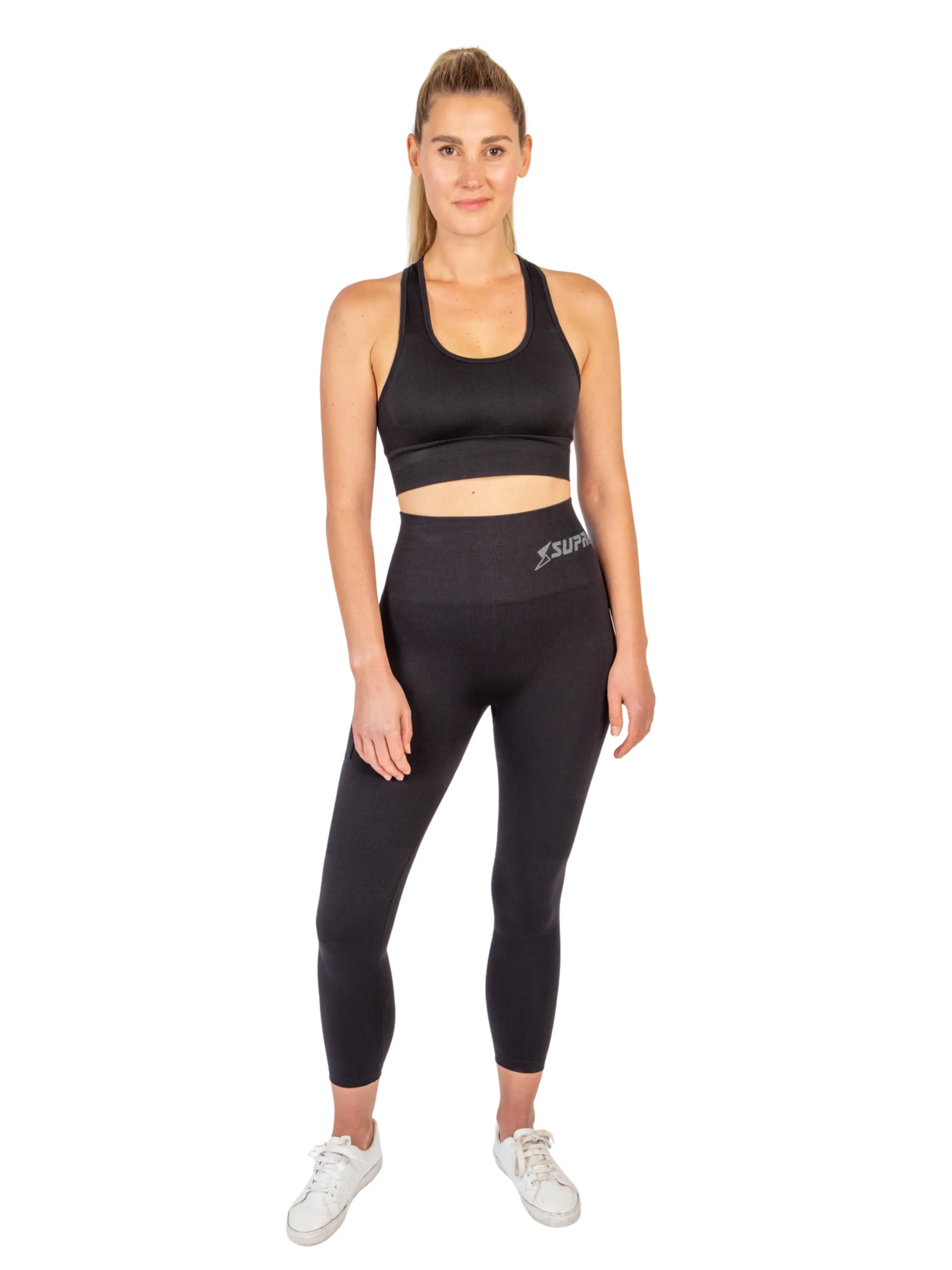 Patented Coretech® Kathy Body Mapped 7/8 Power Running Leggings with Pocket -Black/Navy/Blue