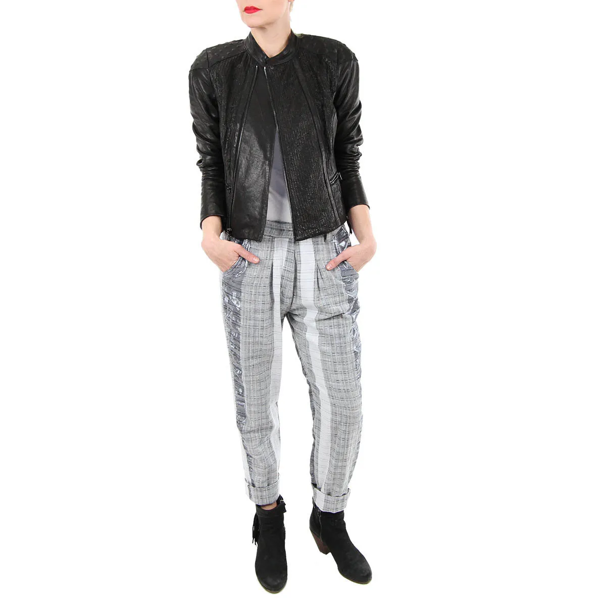 Pegged Trouser - Grey Metallic with Elastic Waist