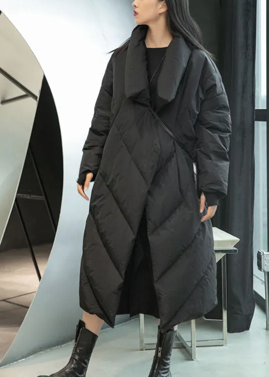 Plus Size Black Pockets Duck Down Coats Winter