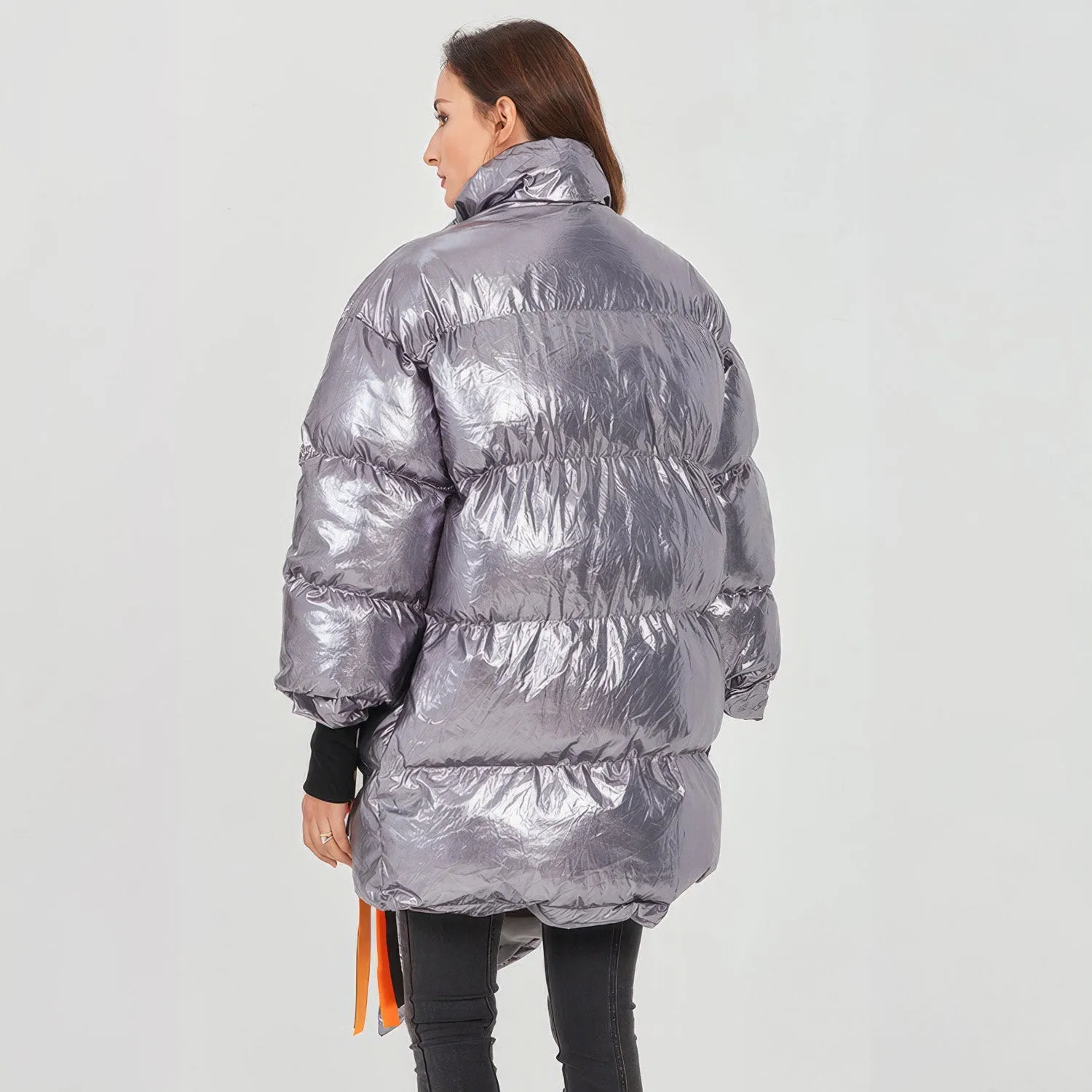 SILVER OVERSIZED Puffer Jacket with IRREGULAR HEM