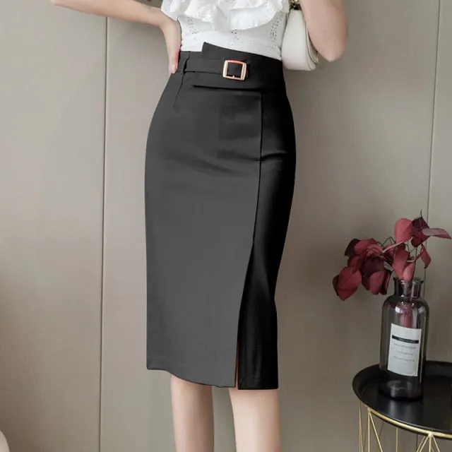 Wjczt Spring Summer Buttons Wrap Midi Skirts 2024 New High Waist Workwear Front Split Sheath Pencil Skirts Female