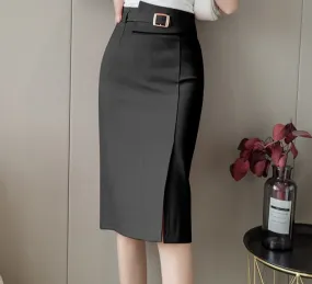 Wjczt Spring Summer Buttons Wrap Midi Skirts 2024 New High Waist Workwear Front Split Sheath Pencil Skirts Female