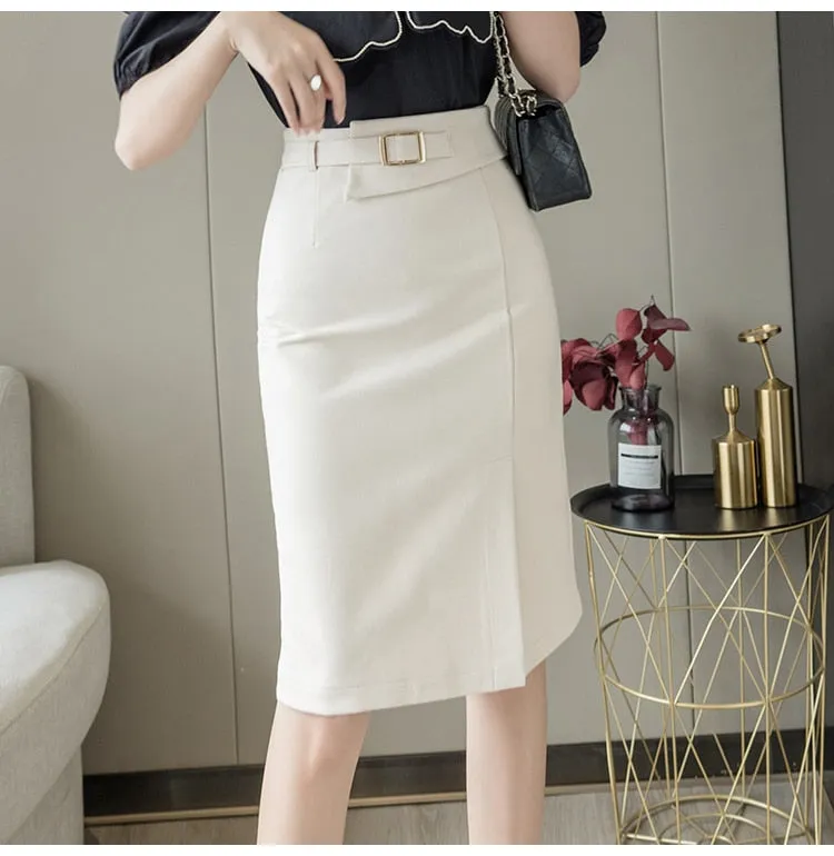 Wjczt Spring Summer Buttons Wrap Midi Skirts 2024 New High Waist Workwear Front Split Sheath Pencil Skirts Female