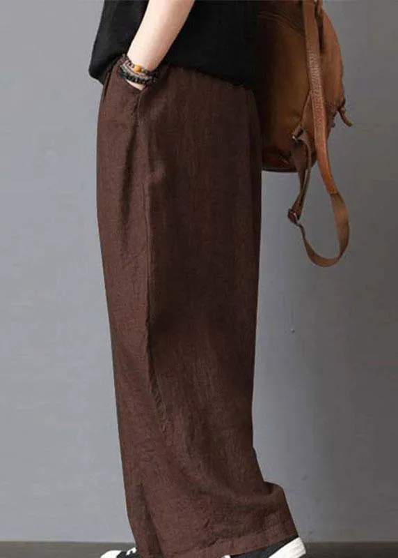 Women High Elastic Waist Loose Solid Wide Leg Pants