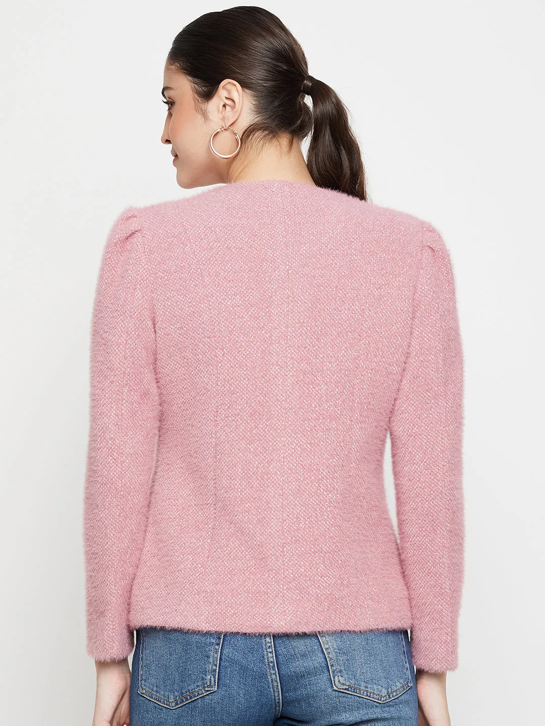 Women's   Pink Single breasted  Round neck  Blazer