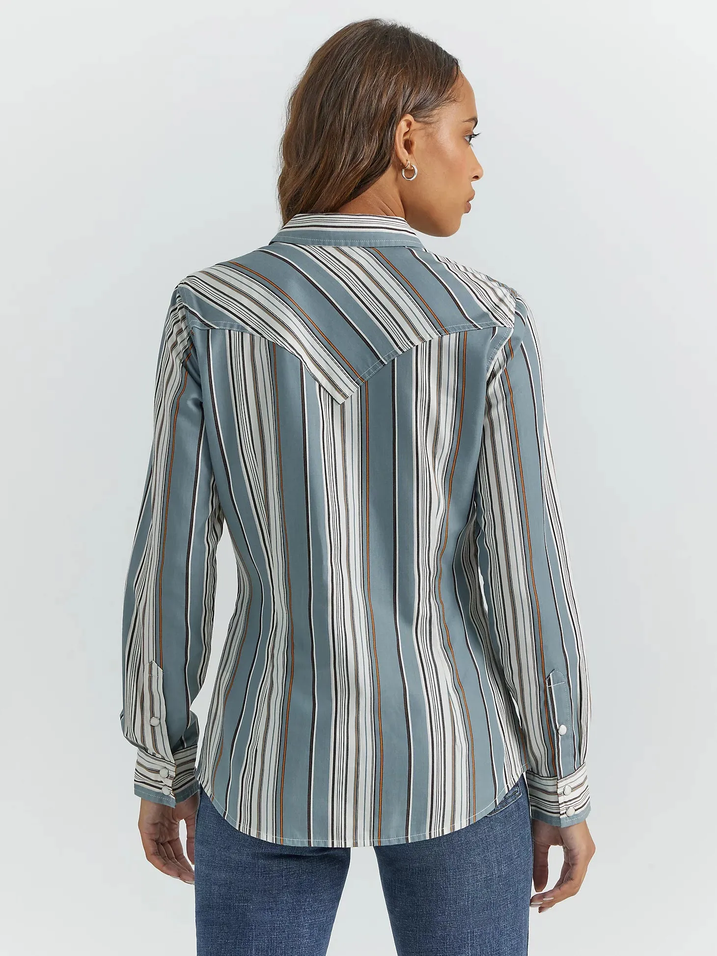 Wrangler Retro Women's L/S All Occasion Western Snap Shirt in Blue Stripe